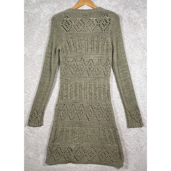 BCBGMAXAZRIA Medium Knit Cardigan Duster Open Weave Olive Green Boho Chic - Picture 4 of 8